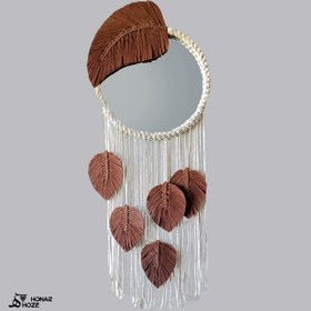 تصویر آینه مکرومه با برگ مدل خرم |macrame mirror a09 