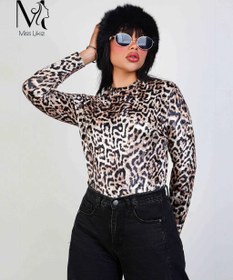 تصویر بادی پلنگی مخمل زنانه آستین بلند Leopard Wind