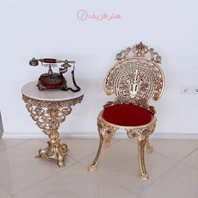 تصویر مشخصات کامل ست میز تلفن تاج بلند و صندلی تاج دار با کیفیت - هنرظریف Set of long crown telephone table and crown chair made of aluminum with bronze plating