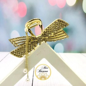 تصویر کلیپس پاپیونی فلزی نگین دار طلایی (رنگ ثابت) 