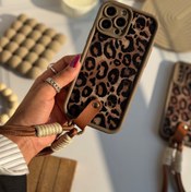 تصویر قاب پلنگی قهوه ای سالید با آویز آیفون سامسونگ شیائومی (کدC1925) 