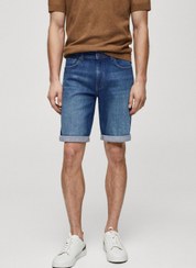 تصویر شلوارک جین با رنگ آبی متوسط برند mango man Mid Wash Denim Shorts