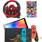 تصویر نینتندو سوییچ اولد - جوی کان قرمز/آبی + Mario Kart 8 Deluxe + فرمان بازی Hori Pro Deluxe 