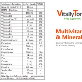 تصویر کپسول ژلاتینی نرم مولتی ویتامین و مینرال ویتالی تون Vitally Tone Multivitamin and Minerals 60 Capslus