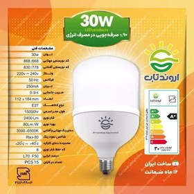 تصویر لامپ 30 وات اروندتاب LED سفید بسته 10 تایی 