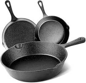 تصویر تابه های سرخ کردن سرخ شده Techvida 3PCS. TECHVIDA 3pcs Cast Iron Frying Pans Set.Pre-Seasoned Cast Iron Skillet Frying Pans Oven Safe Cookware Black,10 Inch-25 cm,8 Inch-20 cm and 6 Inch-15 cm Cast Iron Frying Pans - for indoor &amp; Outdoor