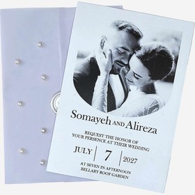 تصویر کارت عروسی عکس دار با پاکت کالکی و مروارید و مهر ۵۱۹ 