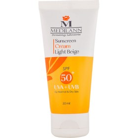 تصویر ضد آفتاب رنگ بژ روشن مناسب پوست خشک 50میل مدیلن MEDILANN SUNSCREEN SPF 50 DRY