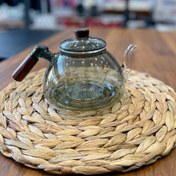 تصویر کتری و قوری پیرکس دودی IMAR ظرفیت ۱.۲ لیتر با صافی و دسته چوبی 