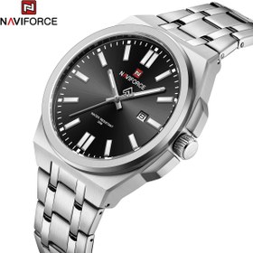 تصویر ساعت نیوی فورس 9226 naviforce watch nf9226 s/b ساعت مردانه زیر یک میلیون ساعت مردانه ناوی فورس 9226 ساعت مردانه دو زمانه ناوی فورس سیلور صفحه مشکی 