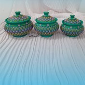 تصویر قندون گرد نقطه کوبی سفالی دست ساز(کوچک،متوسط،بزرگ) - قابل سفارش در تمامی رنگ ها / متوسط 