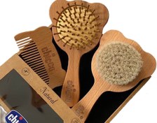 تصویر ست شانه و برس چیکو طرح خرس با الیاف طبیعی 