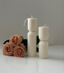 تصویر شمع استوانه ای شیار دارریز - سفید 