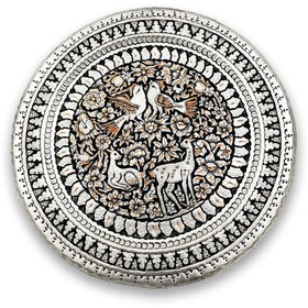 تصویر بشقاب قلمزنی گل و مرغ 40 سانت قیمت به شرط خرید تیمی