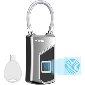 تصویر قفل هوشمند اثر انگشتی ضد آب Fingerprint Lock with Key Backup, Smart keyless Waterproof Fingerprint Padlock Ideal for Gym, Door, Suitcase, Luggage Backpack, Bike, Office