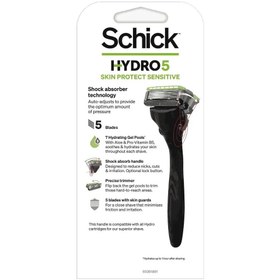 تصویر تیغ اصلاح 5 لبه مردانه پوست حساس شیک SCHICK Hydro5 skin protect sensitive بسته 1+1 عددی 