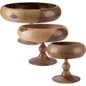 تصویر ست سه عددی ظرف پذیرایی خمره ای پایه دار چوب گردو 