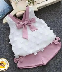 تصویر تاپ و شلوارک حریر دخترانه 100 - قرمز / سایز S Girls' silk tops and shorts