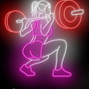 تصویر تابلو نئون باشگاه زنانه با هالتر 