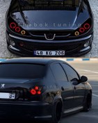 تصویر ست چراغ اسپرت پژو 206 جلو سه رینگ قرمز و انبه و خطر هلا قرمز نارنجی 