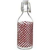 تصویر بطری با درپوش شیشه ای شفاف/راه راه قرمز-قهوه ای ایکیا 0.5 لیتر IKEA KORKEN IKEA KORKEN bottle with stopper clear glass striped/brown-red .05 L