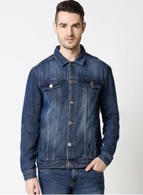 تصویر جاکت جین مردانه آبی ساده برند high star Men Blue Solid Denim Jacket