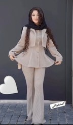 تصویر مانتو شلوار آذین رنگ کرم، سورمه ای، زرشکی، طوسی، مشکی، شکلاتی 