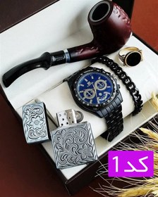 تصویر ست کامل ساعت مردانه کالکشن/همراه با فندک و پیپ و دستبند 