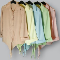 تصویر شومیزجلو گره ای باکسی با رنگ های پاستیلی 