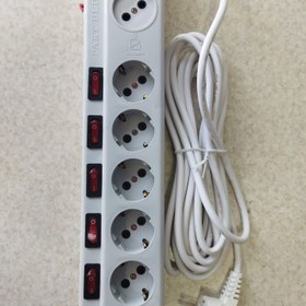 تصویر 6خانه فیوز دار پارت الکتریک با سیم 5متری 5+1socket outlets