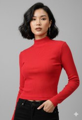 تصویر بلوز زنانه مدل یقه اسکی پارچه کبریتی کشباف 