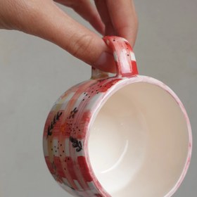 تصویر فنجون سرامیکی دستساز طرح چارخونه Handmade ceramic Cup design