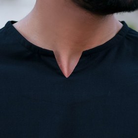 تصویر تیشرت مشکی یقه کوبایی پارچه بیسکوییتی - 2xl Black Cuban Collar Biscuit Fabric T-Shirt