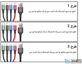 تصویر کابل تبدیل USB به microUSB، لایتنینگ و Baseus Rapid Series USB To microUSB/Lightning/Lightning Data 3-in-1 Cable