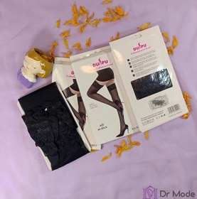 تصویر جوراب بالا زانو شیشه ای گیپور ژله ای کد 9001 Gel guipure glass over the knee socks code 9001