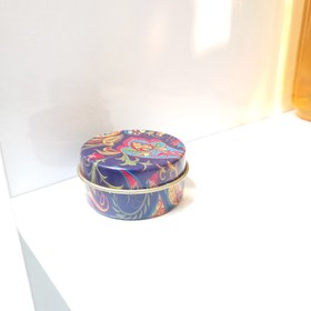 تصویر قوطی فلزی ۳۰گرمی - طرح دار ابی / قطر ۴نیم ارتفاع۲ 