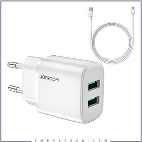 تصویر آداپتور شارژ دو پورت همراه با کابل جویروم JOYROOM Mini Fast Charger Dual Ports L-2A123 