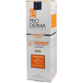 تصویر کرم ضد آفتاب رنگی بژ روشن پرودرما با SPF40 مناسب پوست حساس حجم 40 میلی لیتر Proderma Physical Sunblock Spf40 Light 40ml