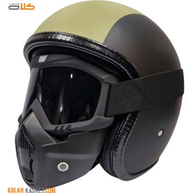 تصویر کلاه کاسکت وسپایی فیس دار TGR مشکی سبز TGR BLACK Green Vespa Helmet with Face