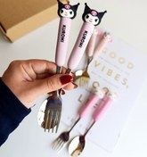 تصویر قاشق و چنگال دسته سیلیکونی کرومی 