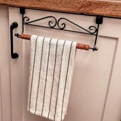 تصویر آویز حوله یونیک مدل کابینتی با دسته چوبی 