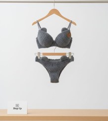 تصویر ست تدی فانتزی | سوتین و شورت با طراحی خرسی و بافت پشمی 