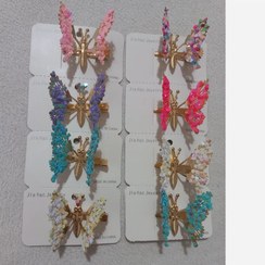 تصویر گیره مو انبری پروانه رنگی لرزان 