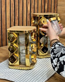 تصویر جا ادویه چرخشی مدل نمک پاشی رنگ طلایی ثابت - 16تایی Rotary Spice Holder Salt Sprinkler Model Solid Golden Color