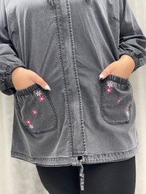 تصویر کت جین کلاهدار جیب طرح دار 154 