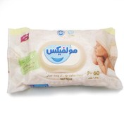 تصویر دستمال مرطوب کودک مولفیکس مدل ایزوتونیک مناسب پوست حساس بسته ۶۰ عددی 