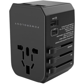 تصویر شارژر دیواری 45 واتی و مبدل برق یونیورسال پاورولوژی مدل Powerology P45PDUTVBK Powerology Universal Multi Port Travel Charger