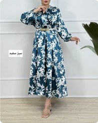 تصویر پیراهن زنانه ساتن طرح گلدار - سبز 