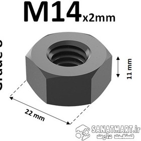 تصویر مهره M14 گرید 8 خشکه آچارخور Nut M14 Class 8 Hex