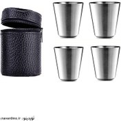 تصویر ست لیوان شات استیل ۴ عددی با کیف چرمی 